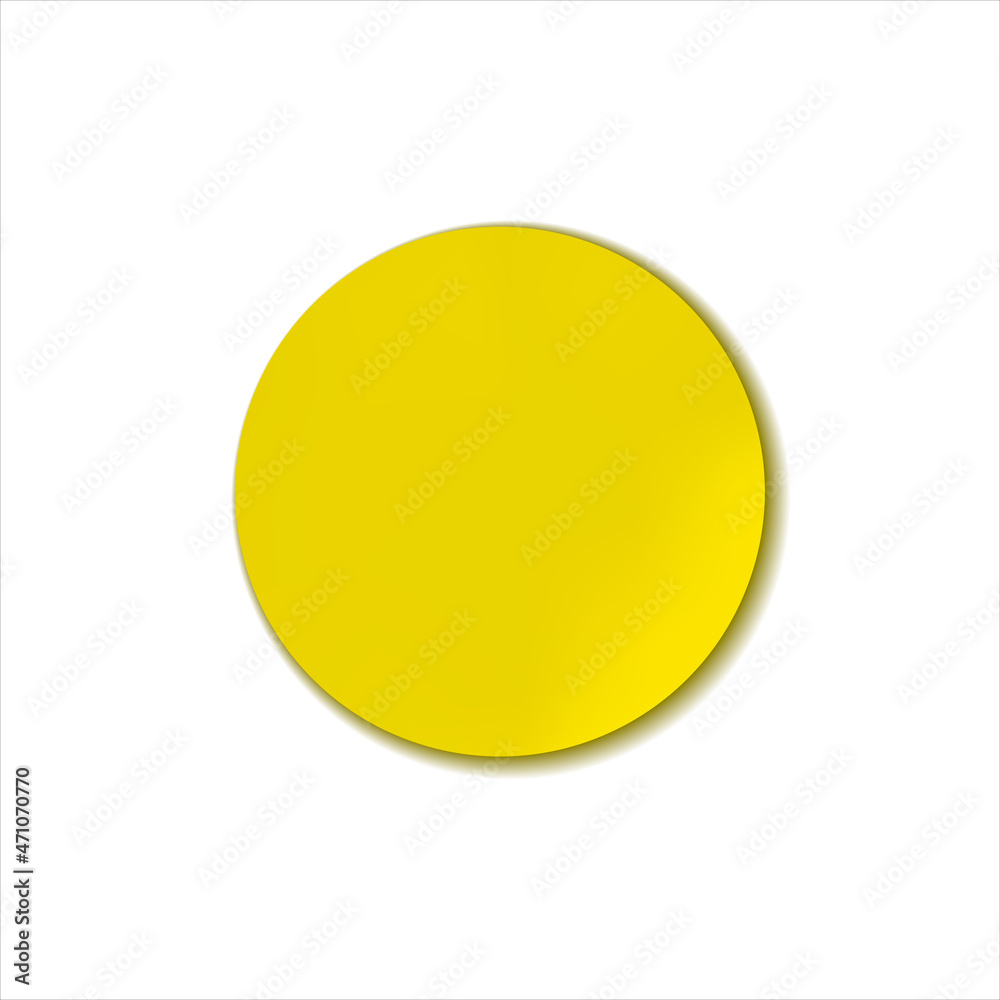 3D circle bright yellow sticker isolated on white background, realistic 3D illustration.