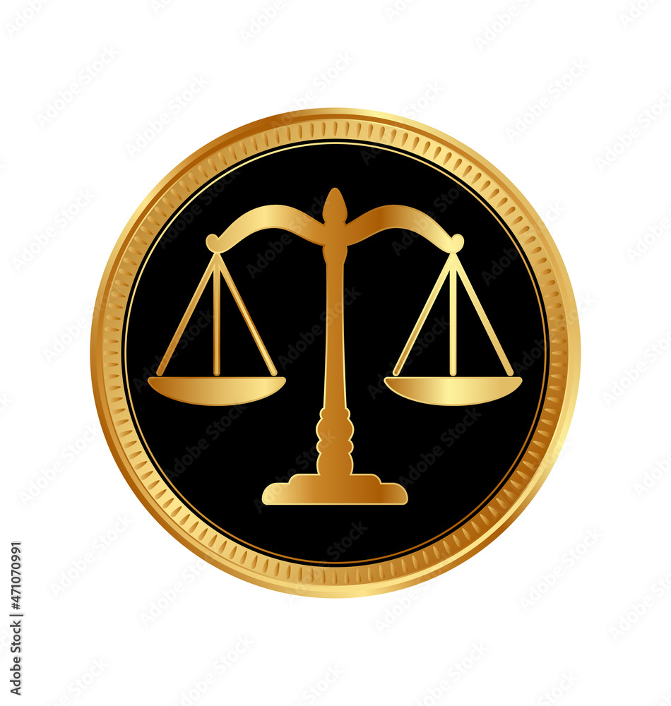 Vecteur Stock simple classic justice balance scales gold coin | Adobe Stock