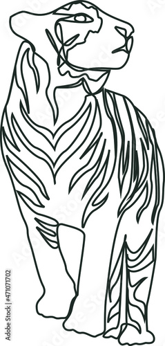 Continuous drawing of the tiger line. The symbol of the Chinese new year 2022 according to the Eastern horoscope. Vector illustration with a minimalistic design.