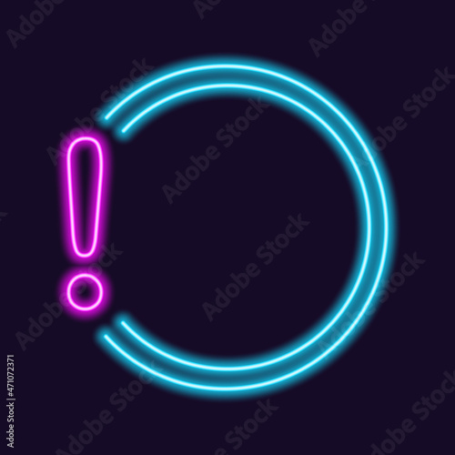 Neon frames with question mark, exclamation mark, quotes. Square text box template. Frames for quotes, polls, announcements. Vector illustration.