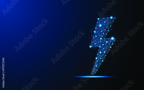 Abstract symbol of energy or lightning. Digital low poly wireframe style design with connection points. vector illustration
