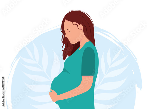 A portrait of happy pregnant woman on plain background, healthy maternity concept, flat vector illustration