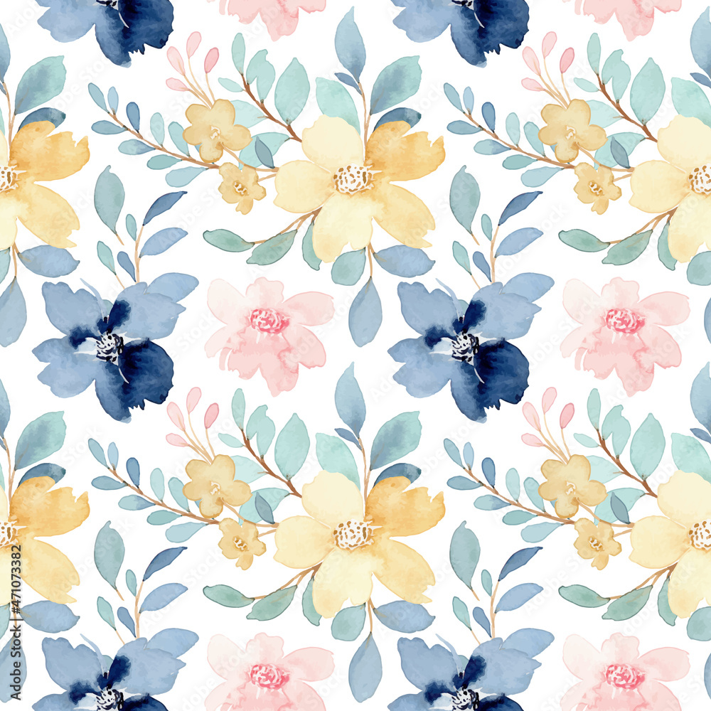 Colorful floral watercolor seamless pattern