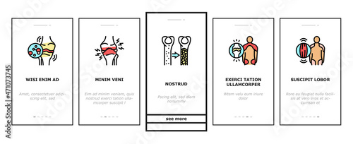 Rheumatology Disease Problem Onboarding Mobile App Page Screen Vector. Ankylosing Spondylitis And Polymyalgia Rheumatica Polymyositis Muscle Osteoporosis Bone Ill Rheaumatology Treatment Illustrations