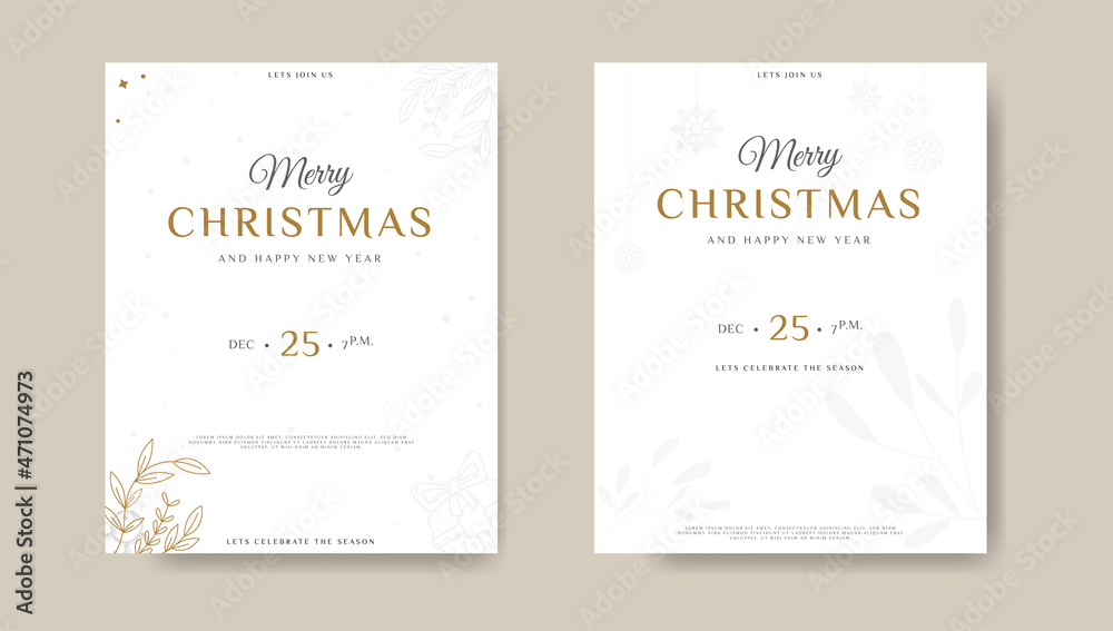 Merry Christmas Invitation Card Template with Leaf and Snowflakes Gift Illustration in Hand drawn Flat Design