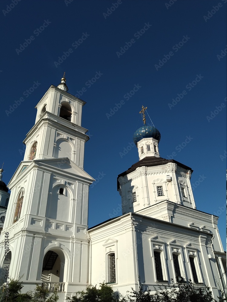 Ancient historical building of orthodox church cathedral in Russia, Ukraine, Belorus, Slavic people faith and beleifs in Christianity Arzamas