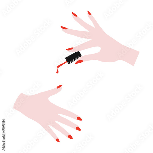 Female classy red nails manicure hands clipart isolated on white. Sassy girl power illustration. Fashion beauty design element.