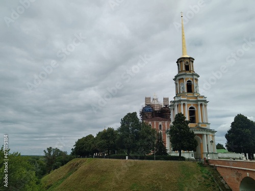 Ancient historical building of orthodox church cathedral in Russia, Ukraine, Belorus, Slavic people faith and beleifs in Christianity Ryazan photo