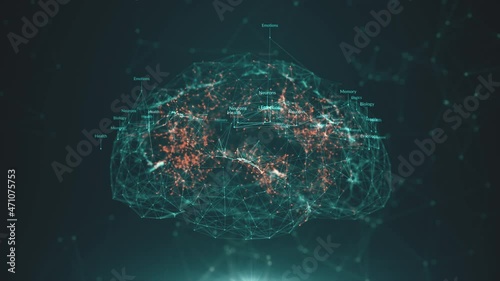High-tech 3D model of the Brain with neural circuits and grids of abstract connections.