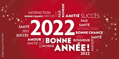Carte de voeux – bonne année 2022 - rouge et blanche