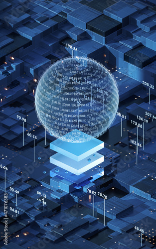 Big data and chips, 3d rendering.