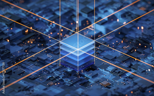 Εκτύπωση καμβά Circuit and materials, science and technology, 3d rendering.