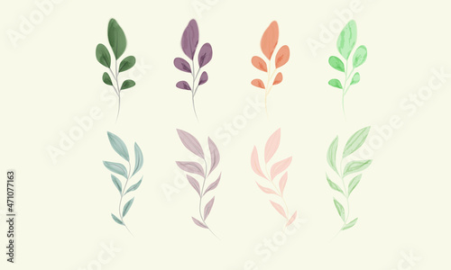 Set of watercolor leaves in pastel colors