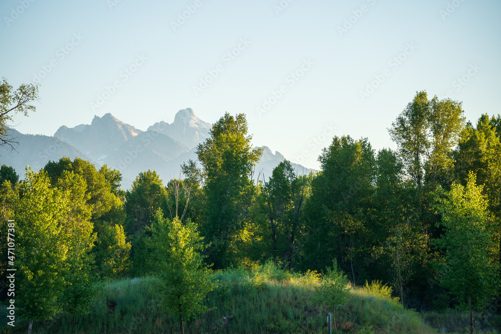 Sunrise and early morning light in Jackson Hole, Wyoming near Grand Teton National Park Sunrise and early morning light in Jackson Hole, Wyoming near Grand Teton National Park