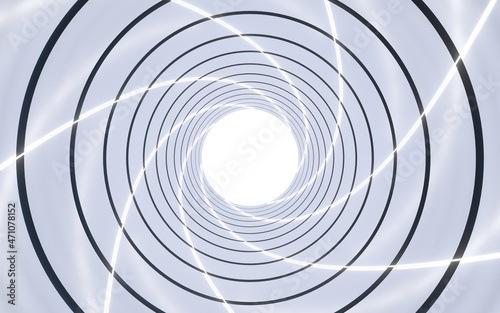 Fototapeta Naklejka Na Ścianę i Meble -  Round tunnel with neon glowing lines, 3d rendering.
