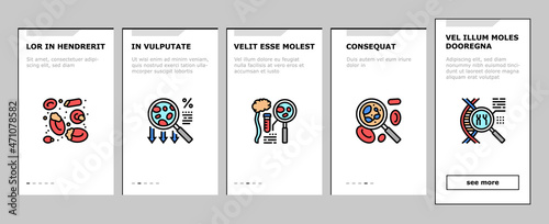 Anemia Patient Health Problem Onboarding Mobile App Page Screen Vector. Fanconi And Autoimmune Hemolytic Anemia Disease, Dizziness, Shortness Of Breath And Irregular Heartbeats. Illustrations