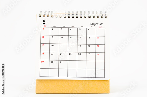 Mayl 2022 desk calendar on white © gamjai