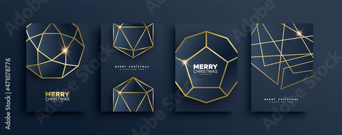Christmas New Year gold shape art deco card set