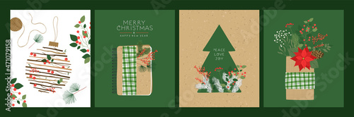 Christmas New Year green winter nature card set
