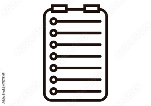 Icono negro de listado en fondo blanco.