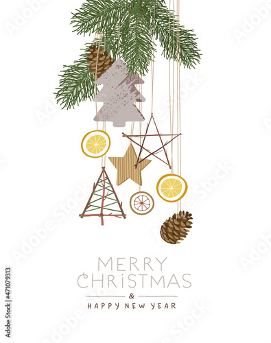 Merry Christmas pine tree nature ornament card