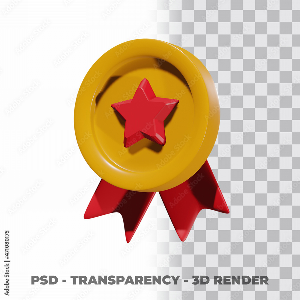 3D Gold medal and ribbon with transparency background 3D Gold medal and ribbon with transparency background