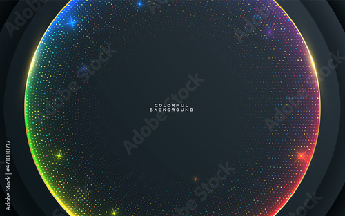 Modern circle dimension black background colorful light and halftone