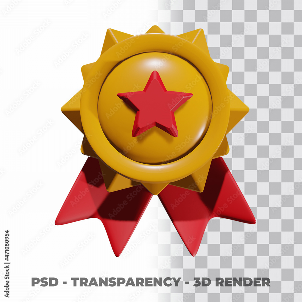 3D Gold medal and ribbon with transparency background 3D Gold medal and ribbon with transparency background