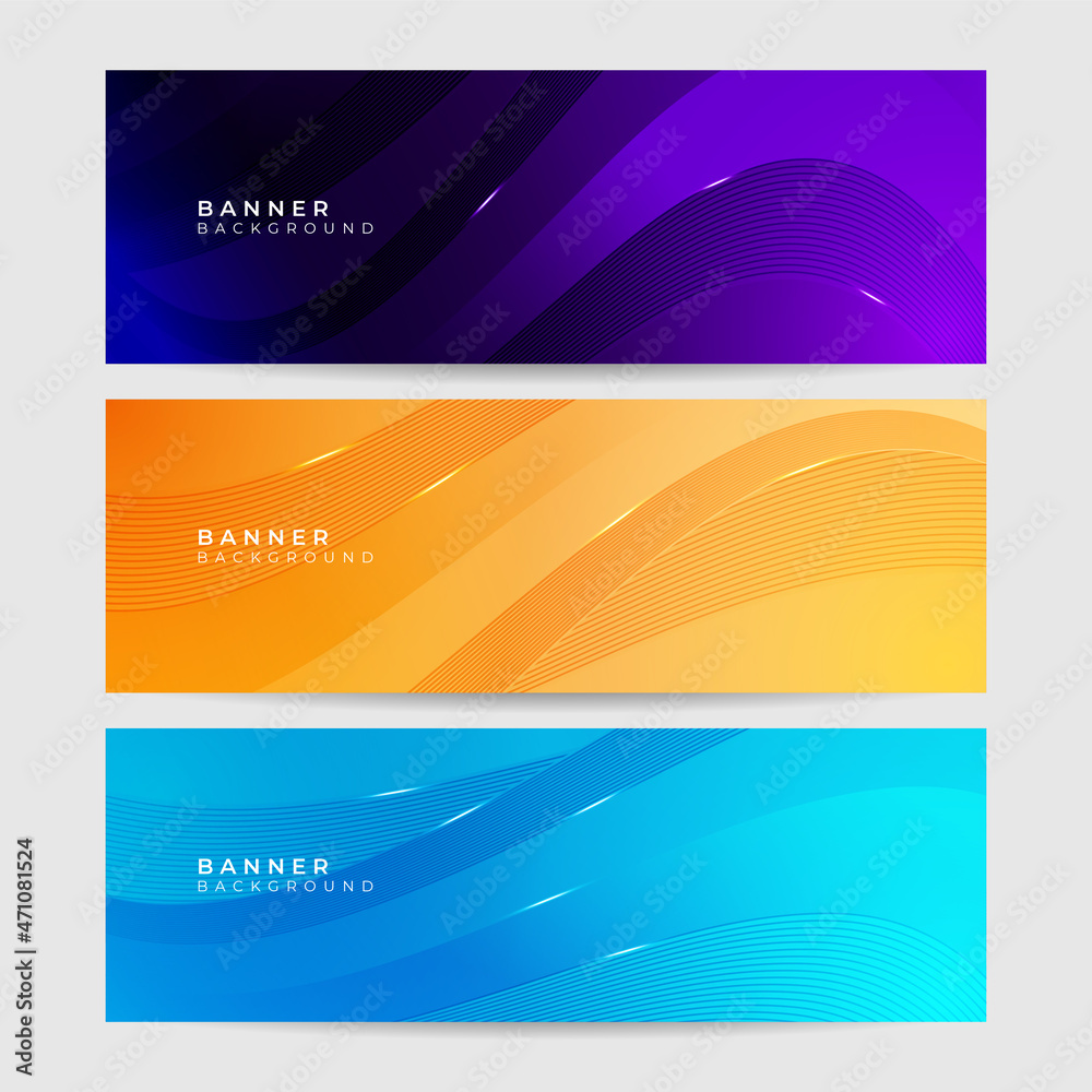 Fototapeta premium Colorful web banner with abstract geometrics. Collection of horizontal promotion banners with gradient colors. Header design. Vibrant background template.