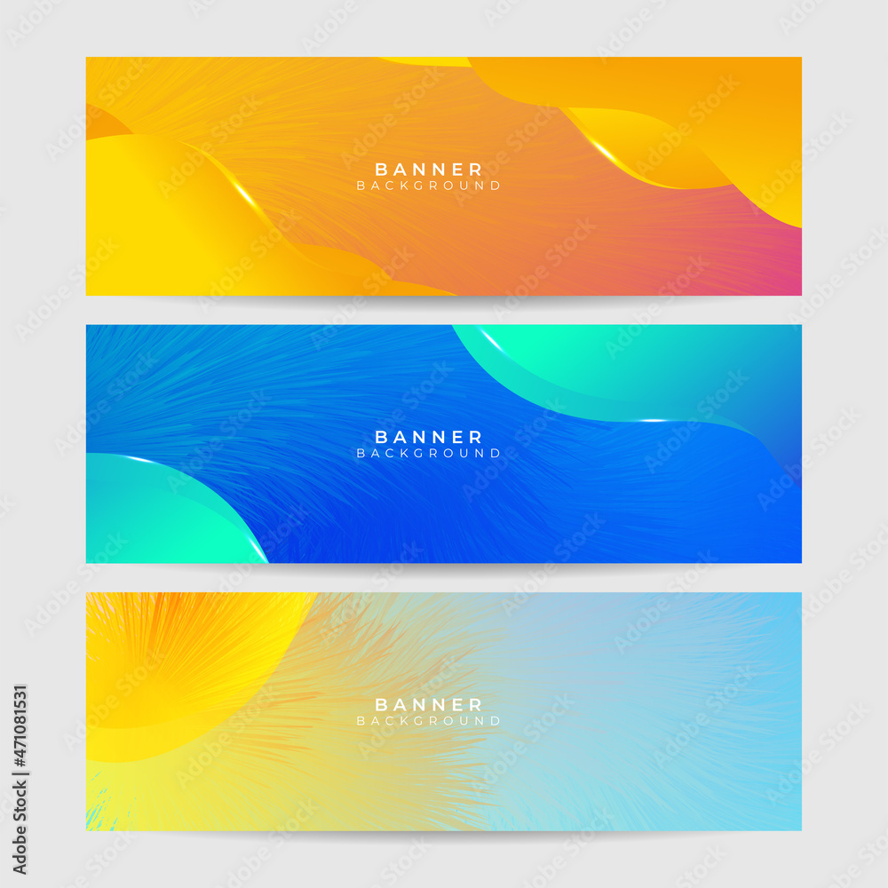 Blue purple orange yellow abstract vector business long banner template. Business minimal background with halftone geometric frame. Vector abstract graphic design banner pattern background template.