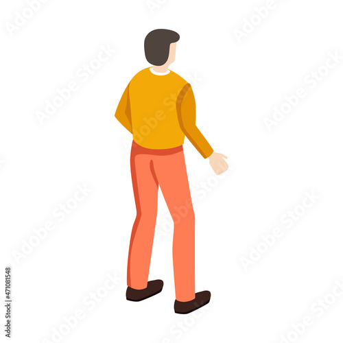 Man Standing Full Length. Back View. Isolated Element. Vector illustration