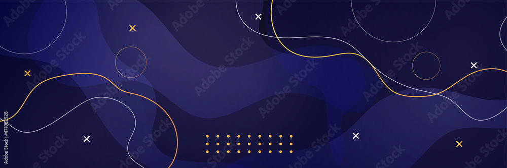Abstract blue banner background with golden lines. Vector abstract graphic design banner pattern background template. - obrazy, fototapety, plakaty 