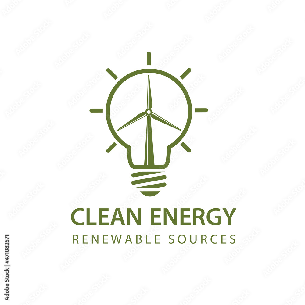renewable energy icon with light bulb and wind turbine isolated on white background renewable energy icon with light bulb and wind turbine isolated on white background