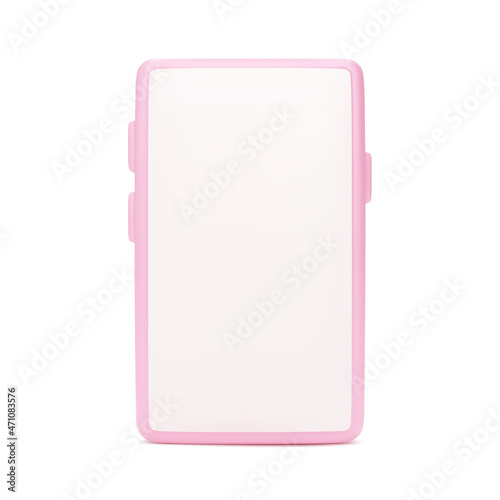 Mobile phone mock-up. 3d telephone front view pink color. Smartphone with empty screen isolated on white background