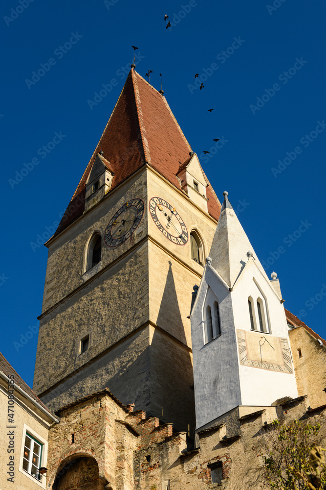Church of Weissenkirchen Wachau Austria on a sunny day in winter