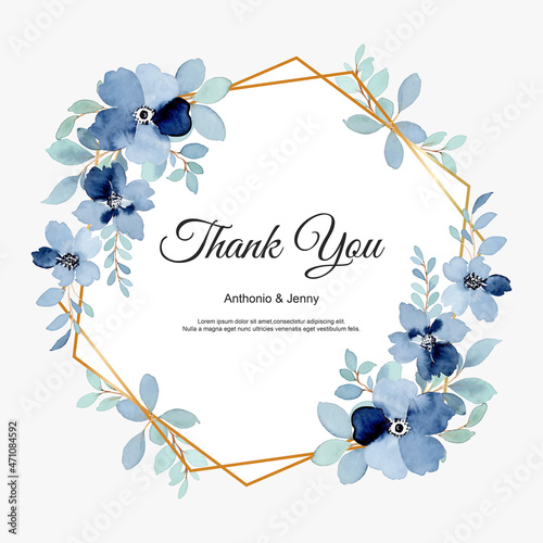 Thank you card with blue floral watercolor