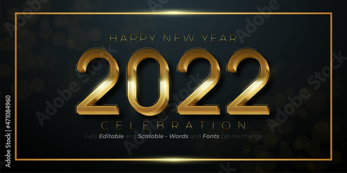 2022 New Year Eve Bash with editable number gold luxury effect on dark background