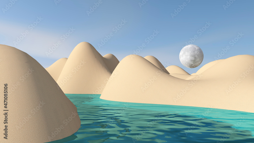Desert with sky background. 3D illustration, 3D rendering Desert with sky background. 3D illustration, 3D rendering