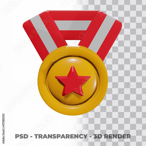 3D Gold medal and ribbon with transparency background