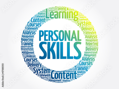 Personal Skills circle stamp word cloud, business concept