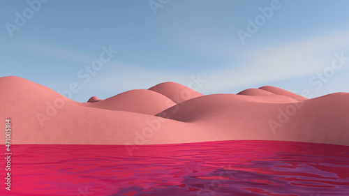 Desert with sky background. 3D illustration, 3D rendering  © wichuda
