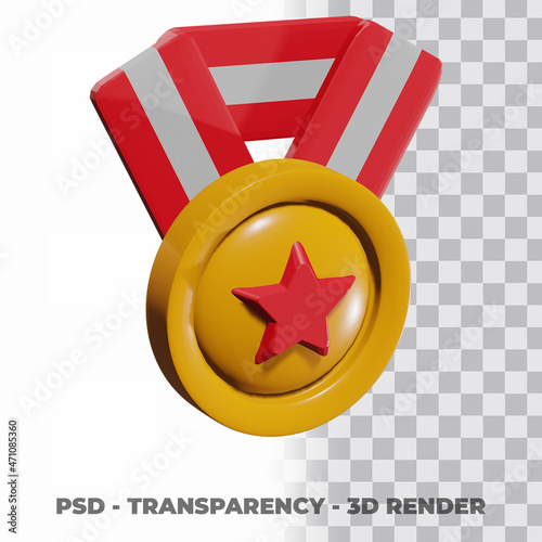3D Gold medal and ribbon with transparency background