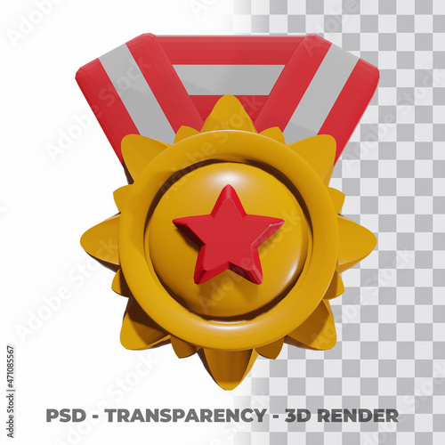 3D Gold medal and ribbon with transparency background