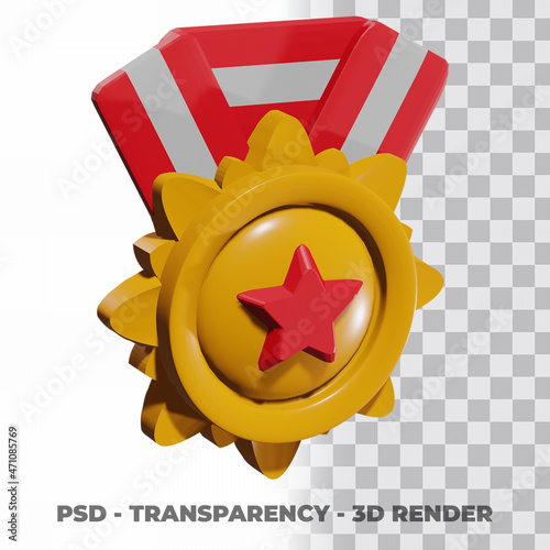 3D Gold medal and ribbon with transparency background