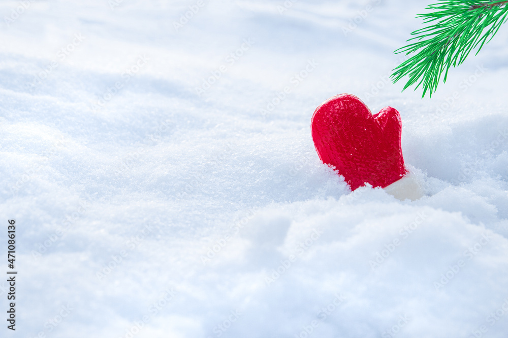 Fototapeta premium Canta Claus covered by snow. Comical Christmas background