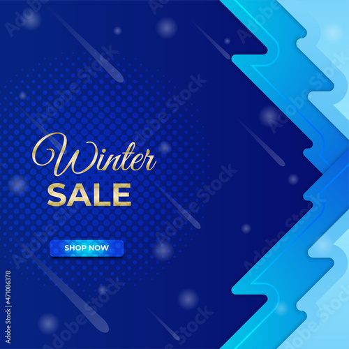 Winter Christmas new year sale banner or poster with discount text. Banner background template for social networks square post. Special offers season sales. Vector illustration