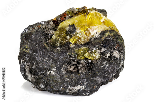 Fotografie Macro of mineral stone Anglesite in Galena on white background