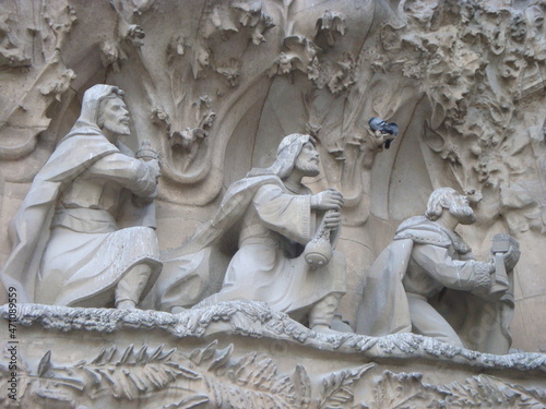 Detalles de la fachada de la Sagrada Familia, Barcelona. España
