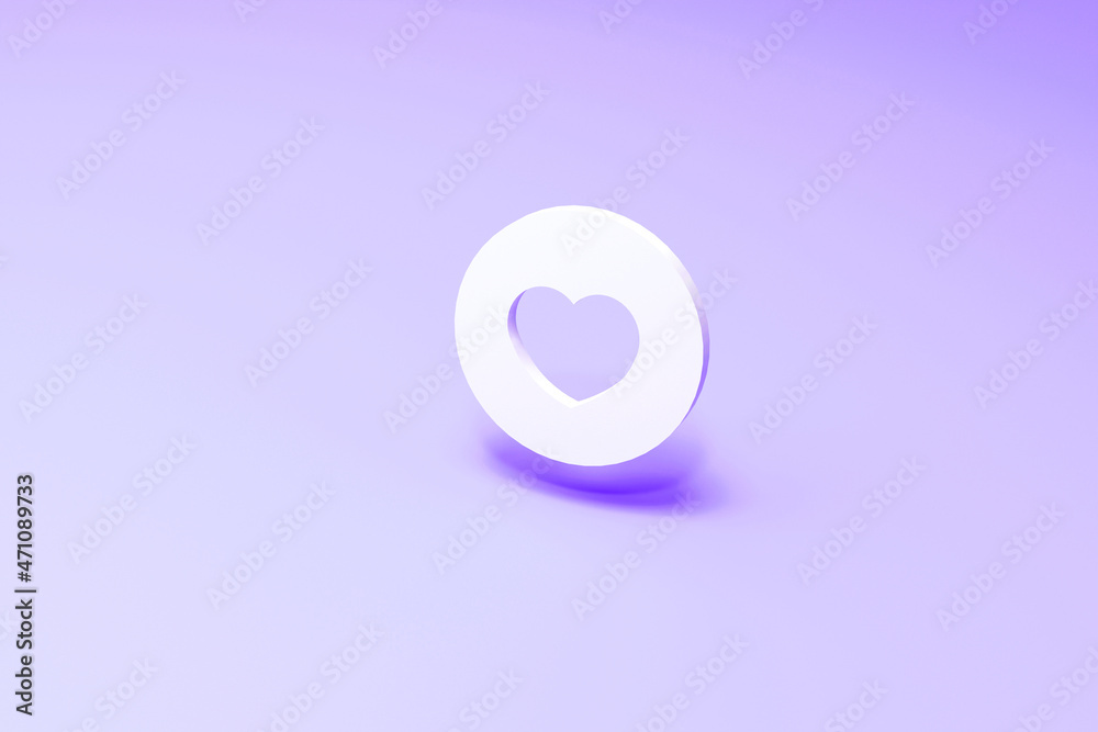 Heart icon. White symbol on color background. 3d render illustration Valentine concept Heart icon. White symbol on color background. 3d render illustration Valentine concept