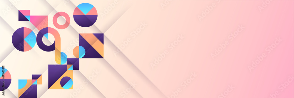 Colorful bauhaus geometric Memphis abstract wide banner background. Vector abstract graphic design banner pattern background template.